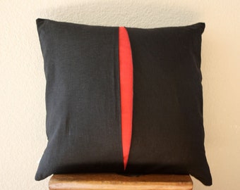 Black Red Linen Pillow Cover /Two Tone Pillow /Modern Cushion Cover /Color Block Pillow / Red Throw Pillow / Red Sofa Pillow / Gift for Mom