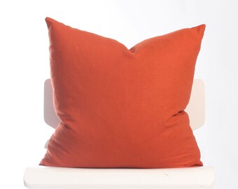 Pumpkin Linen Pillow Cover / Dark Orange Cushion Cover / Decorative Pillow / Terracotta Throw Pillow / Orange Pillow / 16x16, 20x20, 22x22