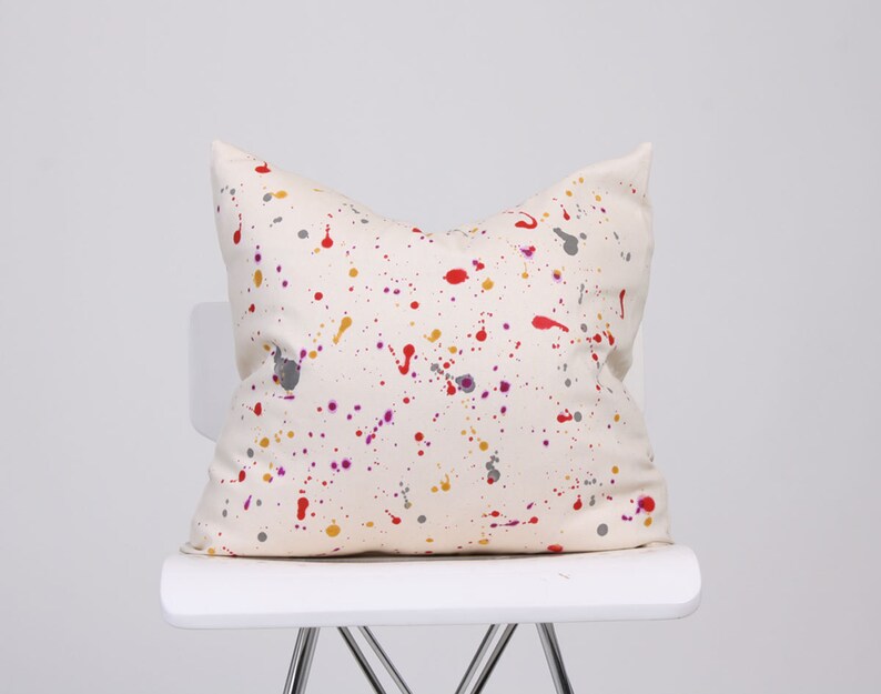 Hand Painted Pillow Cover / Paint Splatter Pillow / Decorative Etsy