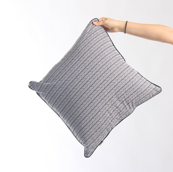 Herringbone Pillow Cover With Piping Trim Black White Pillow Etsy
