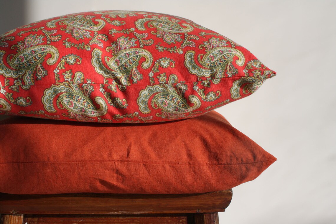 Red Paisley Pillow Cover / Cottage Chic Pillow / Red Throw Etsy