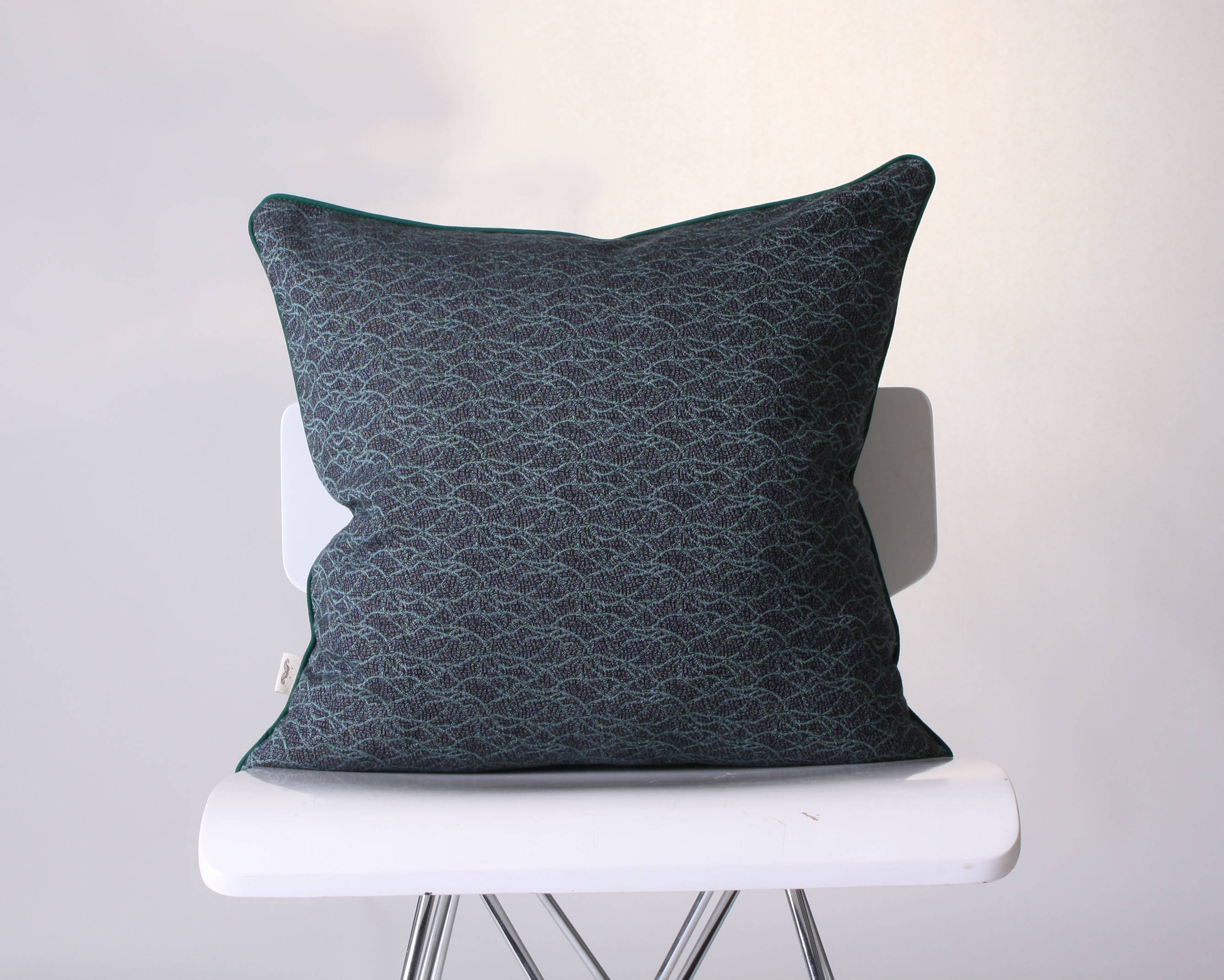 Green Patterned Pillow Cover With Piping, Jacquard Pillow, Green Throw