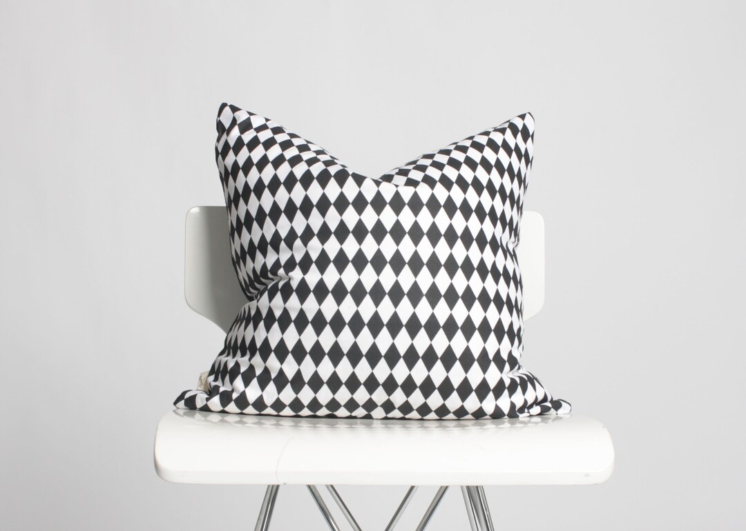 Black White Diamond Pillow Cover / Geometric Pillow / Linen Etsy