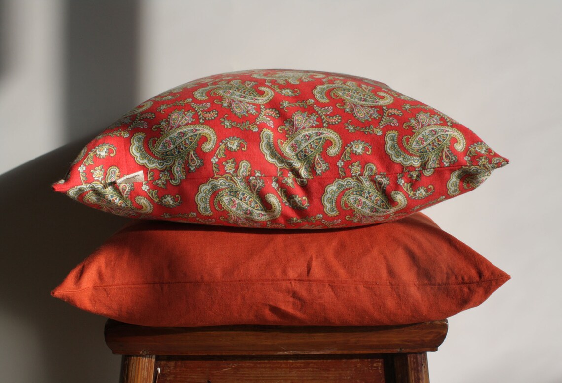 Red Paisley Pillow Cover / Cottage Chic Pillow / Red Throw Etsy