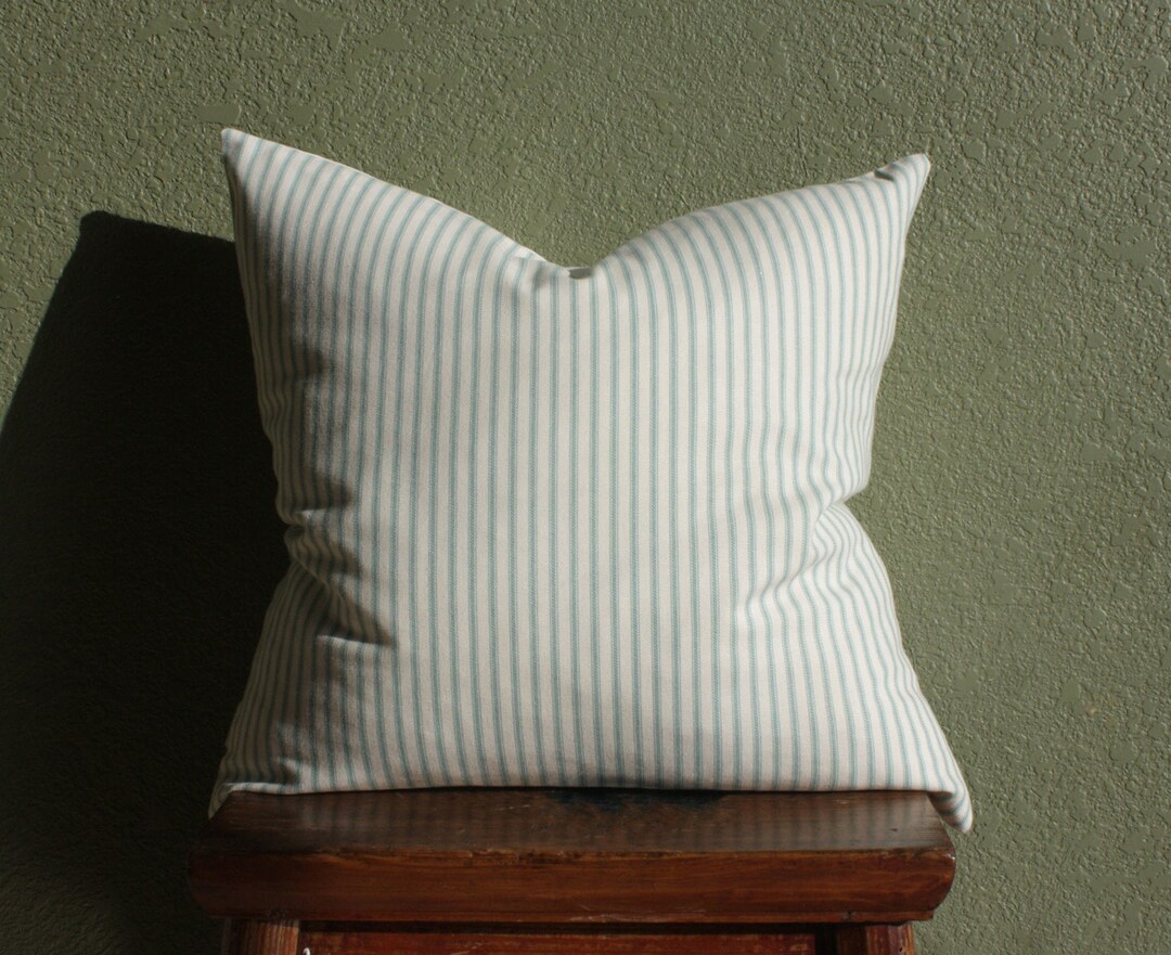 Green Stripe Pillow Cover / Farmhouse Pillow / Striped Throw Etsy
