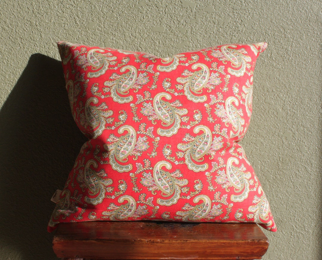 Red Paisley Pillow Cover / Cottage Chic Pillow / Red Throw Etsy