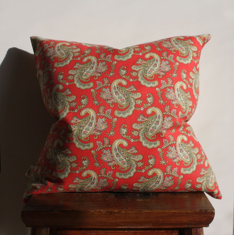 Red Paisley Pillow Cover / Cottage Chic Pillow / Red Throw Etsy