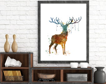 STAG Watercolor Art Print Animal Deer Ink Painting illustrations Art Print Wall Art Poster Giclée Wall Decor Art Home (6-Nº5)