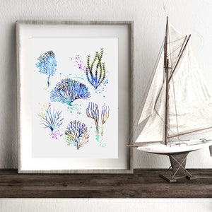 Coral Print Art Sea Life Watercolor Coral Art Sea Coral Bathroom Decor Beach Decor Coastal Decor Nautical Art Blue Coral Underwater (46-Nº2)