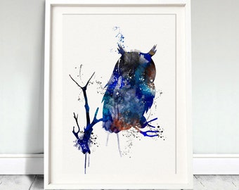 OWL Watercolor Art Print Bird of Prey Ink Painting Watercolor illustrations Art Print Wall Art Poster Giclée Wall Decor Art Home (8-Nº11)