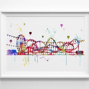 Amusement Rollercoaster Park Imprimer Aquarelle Park Imprimer Rollercoaster Print Nursery Wall Decor Child Gift Art for Kids Decor Print (22-Nº5)