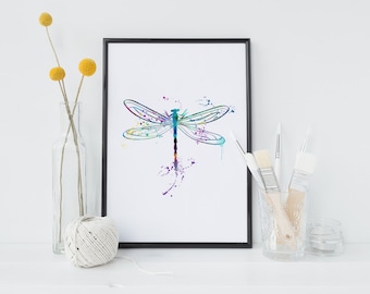 DRAGONFLY acuarela arte impresión tinta colorida Vintage pintura ilustraciones arte impresión pared arte cartel Giclée pared decoración arte casero (38-no1)