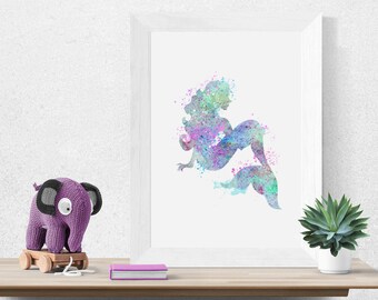 Mermaid Print Watercolor Print Art for Kids Ink Art Print Wall Art Gift Decor Poster Wall Decor Art Home Decor Bathroom Art (59-Nº1)