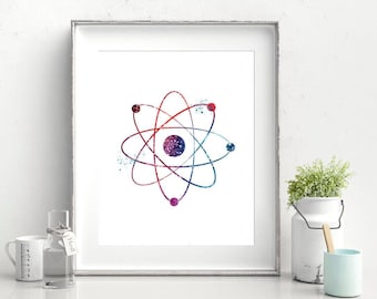 Atom Print Art Watercolor Print Science Art Print Symbol Particle Art illustration Wall Art Gift Decor Poster Wall Decor Universe (21-Nº3)