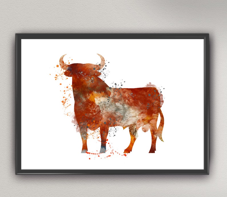 BULL Watercolor Art Print Animal Cow Bull Home Decor Art Illustrations ...