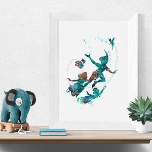 PETER PAN Poster Watercolor Print Ink Wendy Kids illustration Print Wall Art Gift Decor Poster Wall Decor Art Home Decor (54-Nº2)