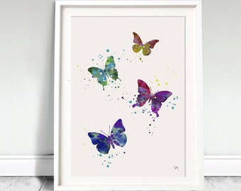 BUTTERFLY Print Watercolor Art Print Ink Colorful Vintage Painting illustrations Art Print Wall Art Poster Giclée Wall Decor Art (38-Nº2)