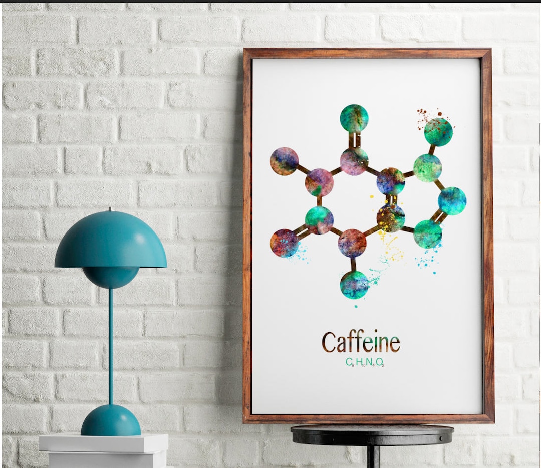 Caffeine Molecule Print Coffee Art Print Watercolor Kitchen Decor ...