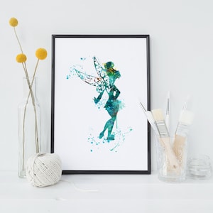 TINKERBELL Peter Pan Inspired Watercolor Print Ink Peter Pan art for kids Art Print Wall Art Gift Decor Poster Wall Art Home Decor (54-Nº7)