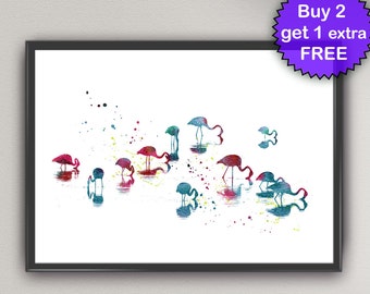FLAMINGO Watercolor Art Print Bird Ink Birthday Gift Home Decor Bedroom Decoration Art Print Wall Art Poster Giclée Wall Decor Home (8-Nº7)