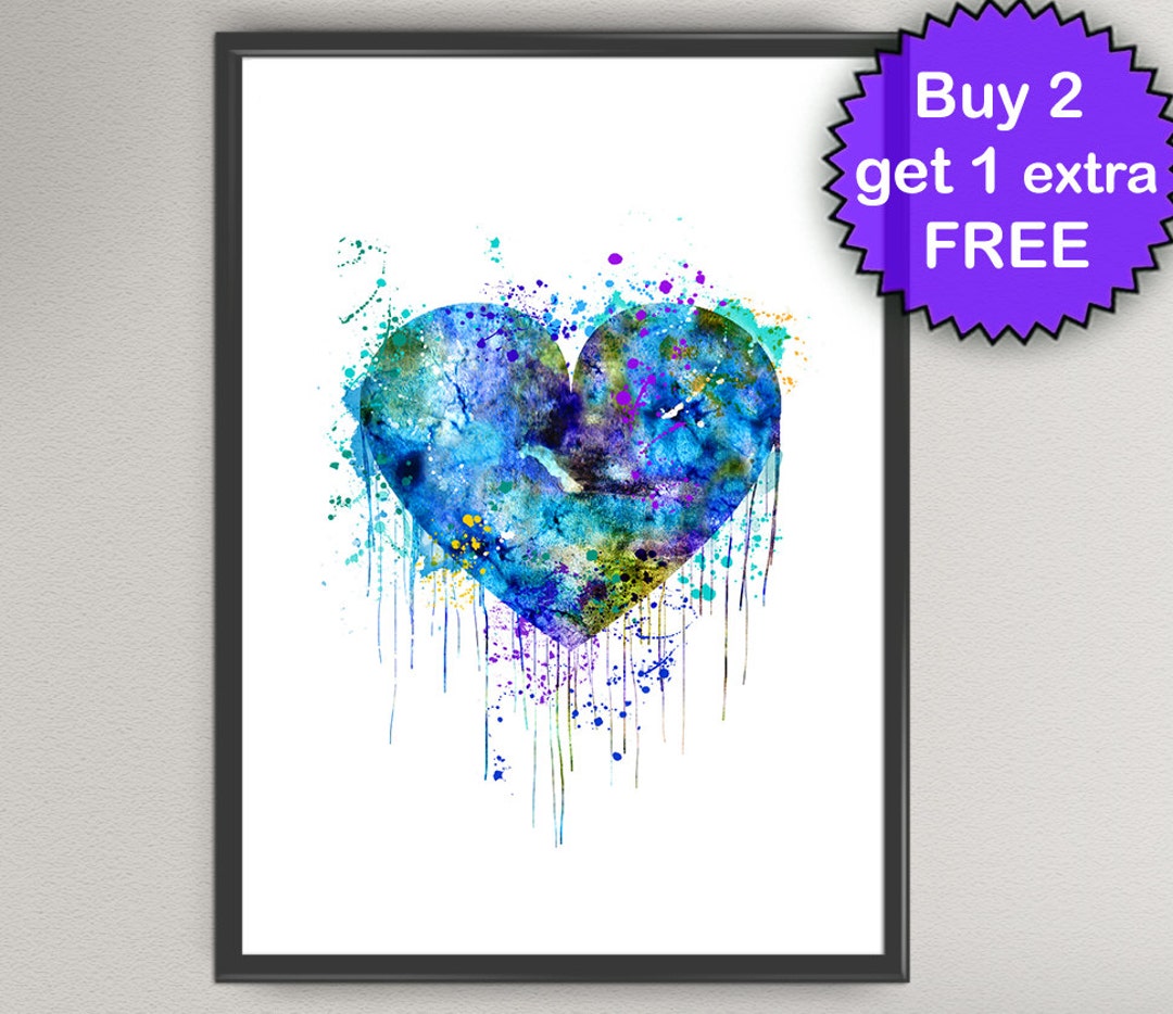 Heart Watercolor Print Love Ink Multicolor Painting Urban Art ...