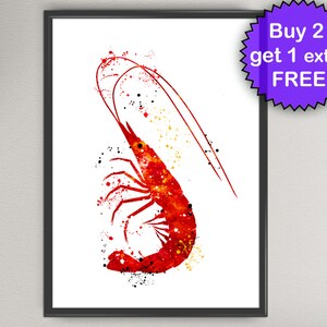 PRAWN Watercolor Art Print Sea Life prawn Ink Painting Underwater illustrations Art Print Wall Art Poster Giclée Wall Decor Art (46-Nº1)