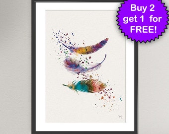 FEATHERS Watercolor Art Print Birthday Gift Bedroom Decor Inspiration Present Feather Home Wall Art Poster Wall Decor Art Home (55-Nº3)