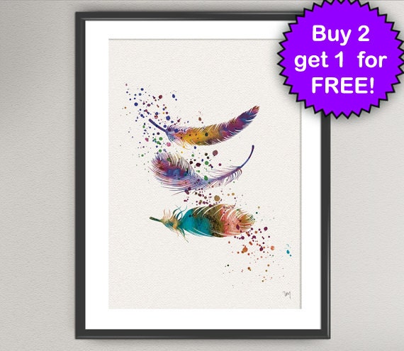 FEATHERS Watercolor Art Print Birthday Gift Bedroom Decor Inspiration Present Feather Home Wall Art Poster Wall Decor Art Home (55-Nº3)