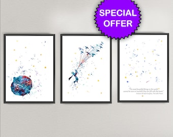 The Little Prince Set Watercolor Art Print Pack Nursery Ink Colorful Children Wall Art Painting illustrations Print (56)