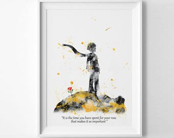 The Little Prince inspired Watercolor Print The Little Prince quote Ink Painting Gift Decor Saint Exupery Nursery El Principito art(56-Nº14)