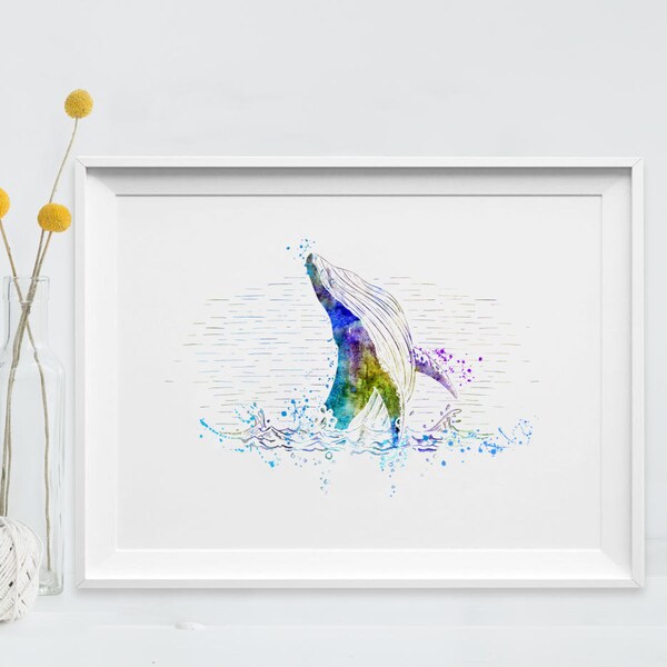 WHALE Print Aquarel Whale Gravee Art Poster Nautische Prenten Badkamer Muur Decor Sea Life Art Painting Wall Art Nautische Poster (46-Nº4)