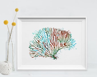 Watercolor Coral Print Bathroom Decor Art Sea Life Coral Art Sea Nautical Art Coral Beach Decor Coastal Decor Blue Coral Underwater (46-Nº1)