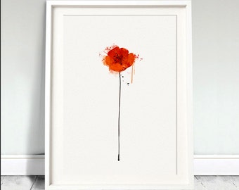 RED POPPY Watercolor Flower Nature Watercolor Art Print Wedding Gift Floral Wall Art Prints  Mother's day gifts floral painting (33-Nº2)