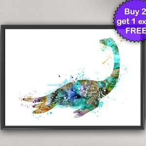 DINOSAUR Watercolor Art Print Plesiosaurus Ink Painting Dinosaur nursery prints Art Print Wall Art Poster Giclée Wall Decor Art Home (6-Nº9)