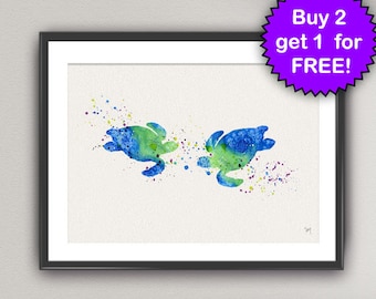 SEA TURTLE Watercolor Art Print Sea Life Ink Painting Underwater illustrations Art Print Wall Art Poster Giclée Wall Decor Art Home (46-Nº2)