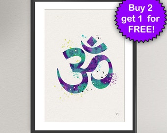 YOGA OM Watercolor Art Print Aum Om symbol India Ink Painting Music illustrations Art Print Wall Art Poster Giclée Wall Decor Home (31-Nº1)