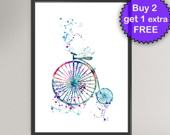 OLD BICYCLE Watercolor Art Print Ink Vintage Bicycle Painting illustrations Art Print Wall Art Poster Giclée Wall Decor Art Home (15-Nº2)