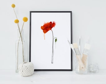 RED POPPY Print Watercolor Flower Nature Watercolor Art Print Wedding Gift Floral Art Prints Mother's day gifts floral painting (33-Nº3)