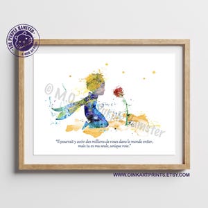 Le petit prince et la rose Impression d'art aquarelle Le Petit prince Poster Citation Art pour enfants Art mural (56-Nº23)
