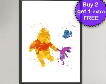 WINNIE The POOH Inspired Watercolor Print Piglet art for kids Ink illustration Art Print Wall Gift Decor Poster Wall Decor Art (30-Nº1)