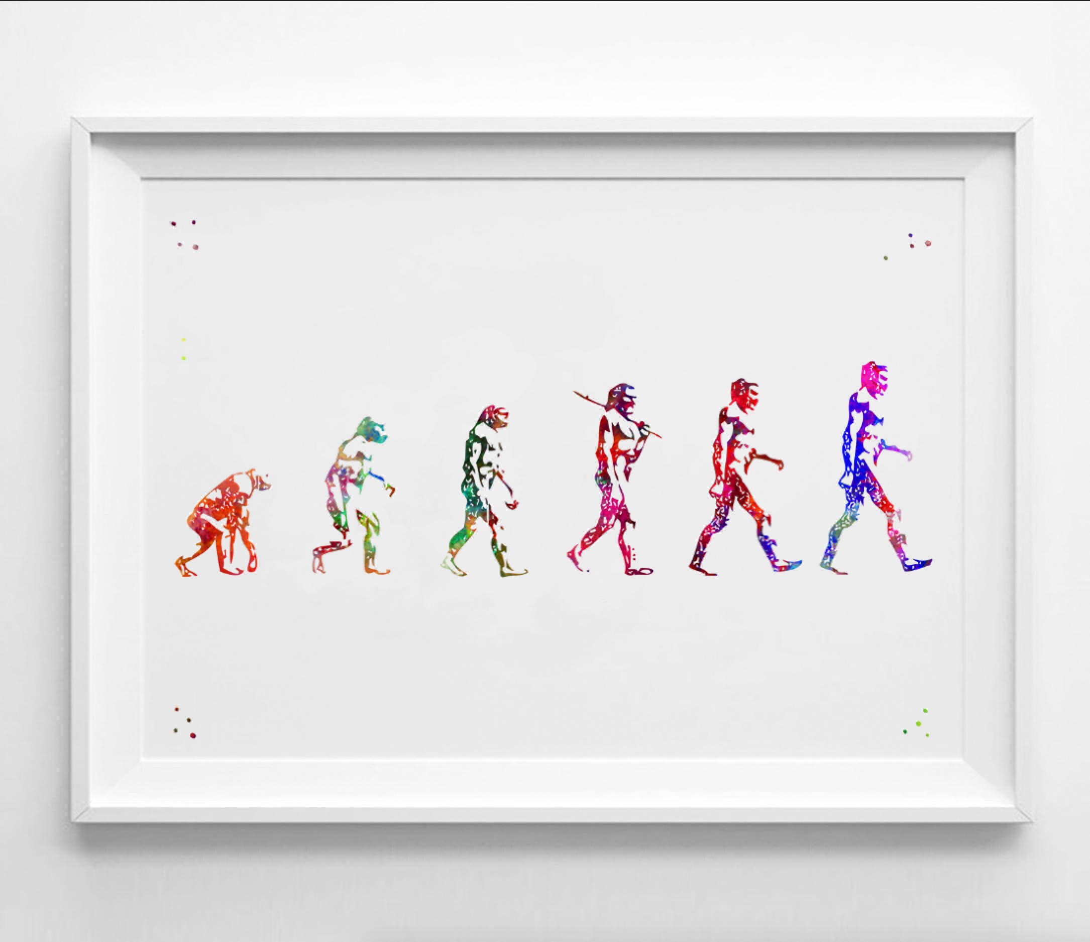 Evolution of Human Print Watercolor Ape Evolution Art Print Human Skull ...