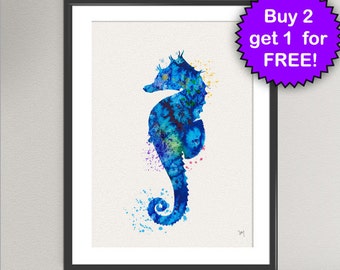 CABALLITO DE MAR Impresión de arte de acuarela Pintura de tinta de vida marina Ilustraciones submarinas Impresión de arte Póster de arte de pared Decoración de pared Giclée Arte para el hogar (46-Nº1)