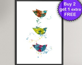 BIRDS Watercolor Art Print Bird Birthday Gift Anniversary Bird Ink Painting Art Print Wall Art Poster Giclée Wall Decor Art Home (8-Nº12)