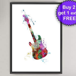 ELECTRIC GUITAR Watercolor Art Print Ink Acoustic Instrument Painting Music illustrations Art Print Wall Art Poster Wall Decor Home (39-N5)