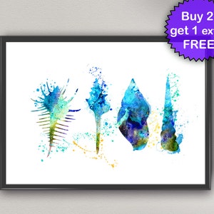 SEA SHELLS Watercolor Art Print Ink Sea Life Painting Underwater illustrations Art Print Wall Art Poster Giclée Wall Decor Art Home (46-Nº4)