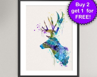 STAG Head Antler Aquarelle Art Imprimer Animal Deer Home Cadeau d’anniversaire pour girlfriend Decor Bedroom Art Print Wall Art Poster Wall (6-Nº3)