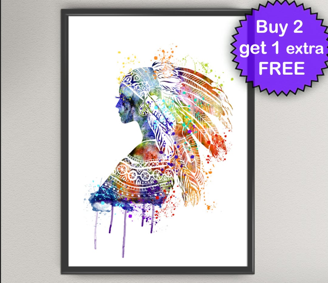 NATIVE American HEADDRESS Watercolor Art Print Native Dreamcatcher Art ...
