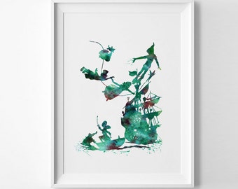 PETER PAN Art Watercolor Print Wendy Kids Peter Pan Prints Art Print Wall Art Gift Decor Poster Wall Decor Art Home art for kids (54-Nº3)