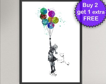BALLOON GIRL impresión de tinta bancos pintura graffiti ilustración arte impresión pared arte regalo decoración cartel Giclée pared decoración arte home decor (11-no1)