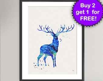 STAG Acuarela Arte Impresión Animal Ciervo Tinta Pintura Ilustraciones Arte Impresión Arte de Pared Póster Giclée Decoración de Pared Arte Hogar (6-Nº1)